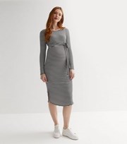 New Look Maternity Black Stripe Belted Midi Dress